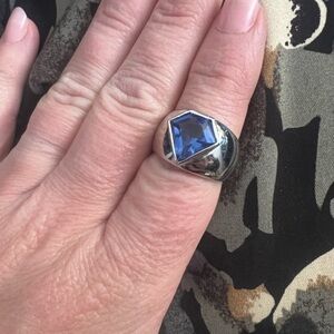 Silver 925 Blue Gemstone Men's Ring